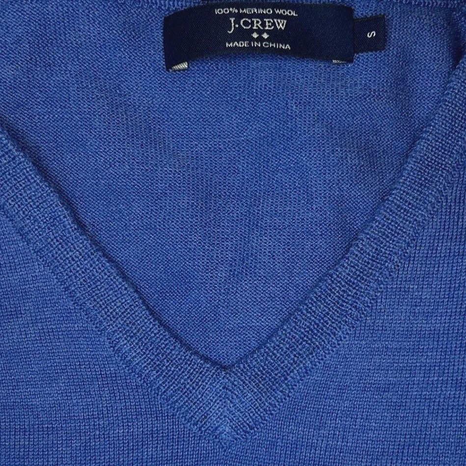 J.Crew V-Neck Sweater Small Mens Blue 100% Merino Wool Slim Fit Knit